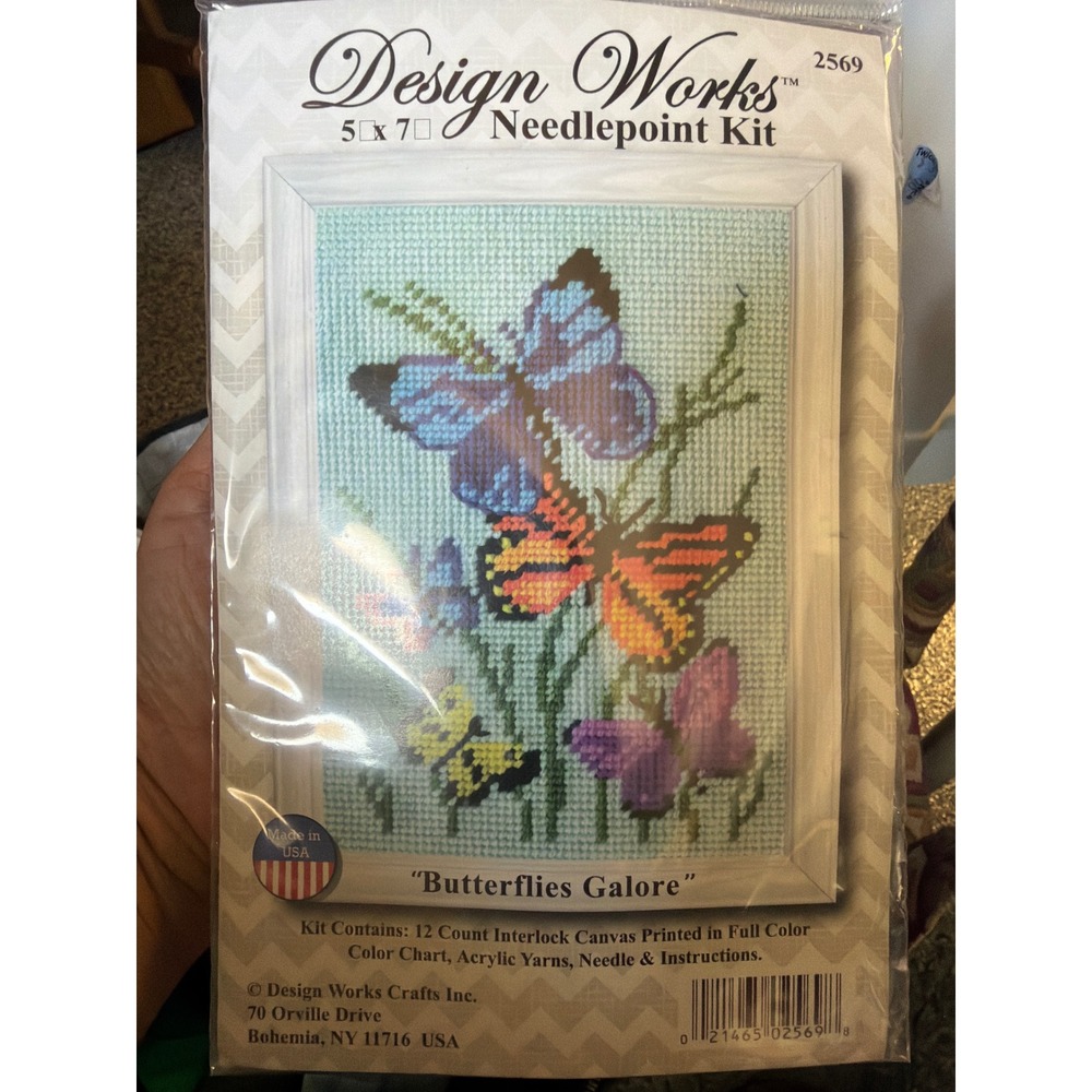 Design Works Butterflies Galore Needlepoint Kit 2569 Butterflies 5x7 Made in USA